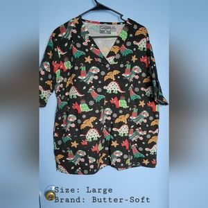 Butter-Soft Scrub top: Large/Black with print